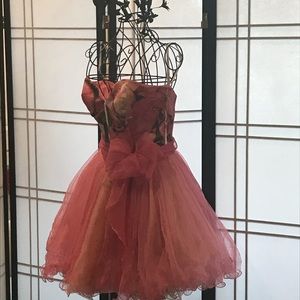 Floral pink and red roses prom sweet 16 dress